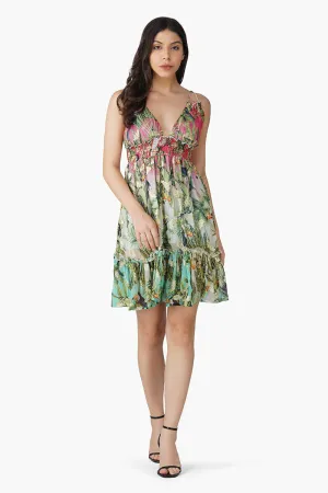 Farm Chirping Birds Printed Mini Dress