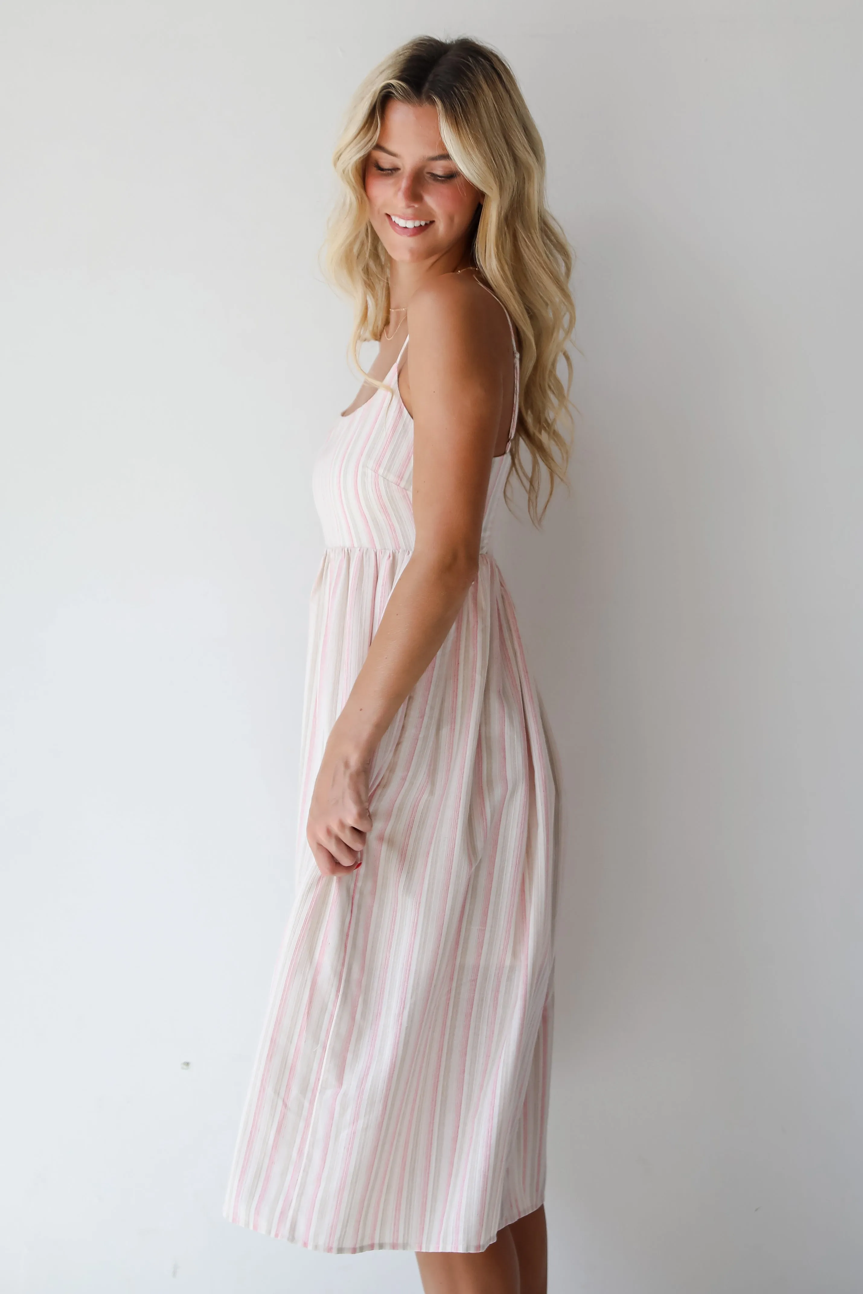 FINAL SALE - Charmed Energy Pink Striped Midi Dress