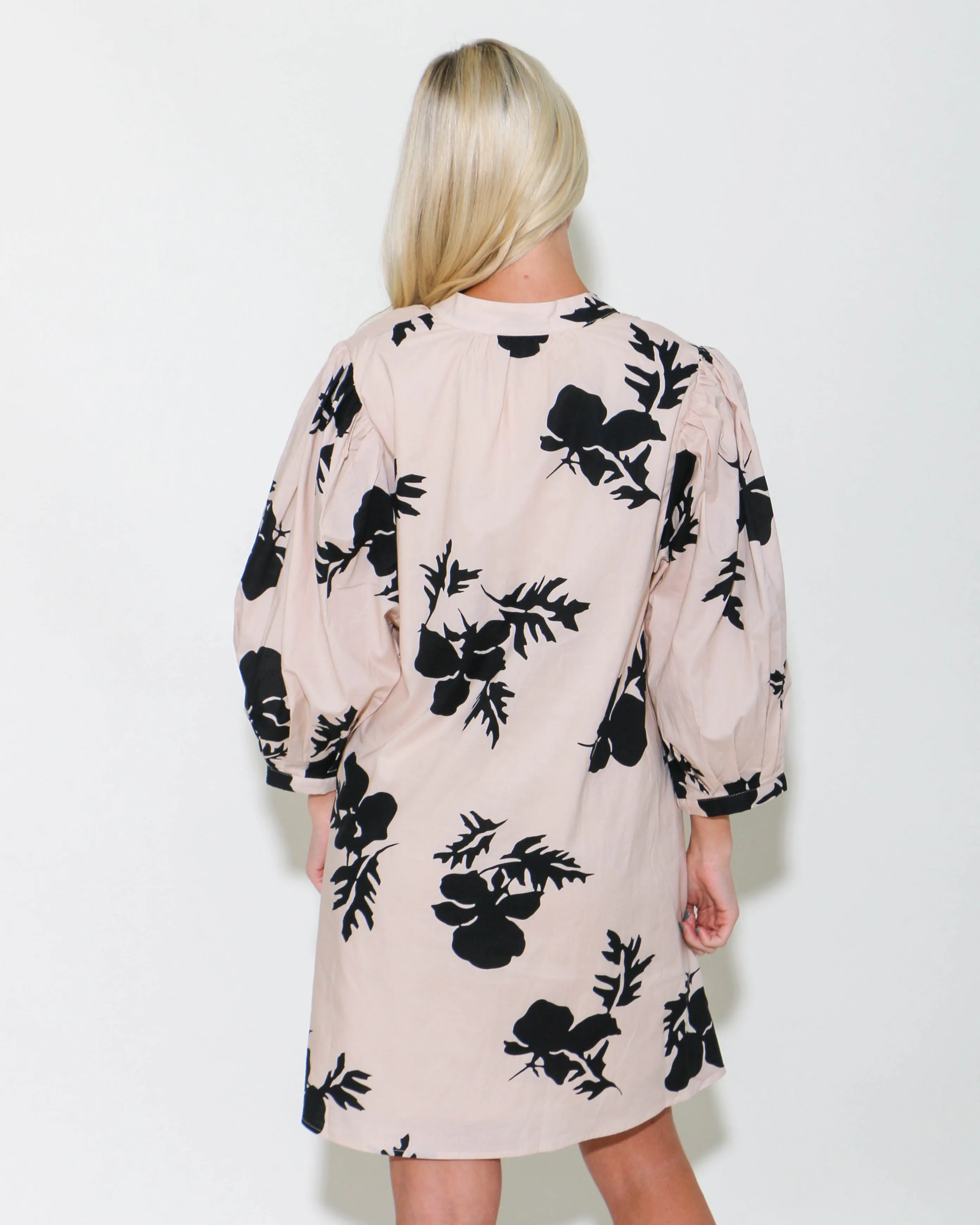 Floral 3/4 Sleeve Mini Dress in Ecru