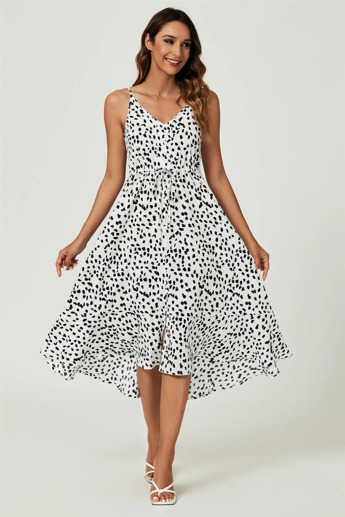 FS Collection Button Down High Low Strappy Dress In White