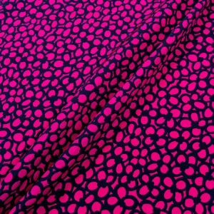 Fuchsia Pink & Black Floral Printed Silk Marocain Crêpe