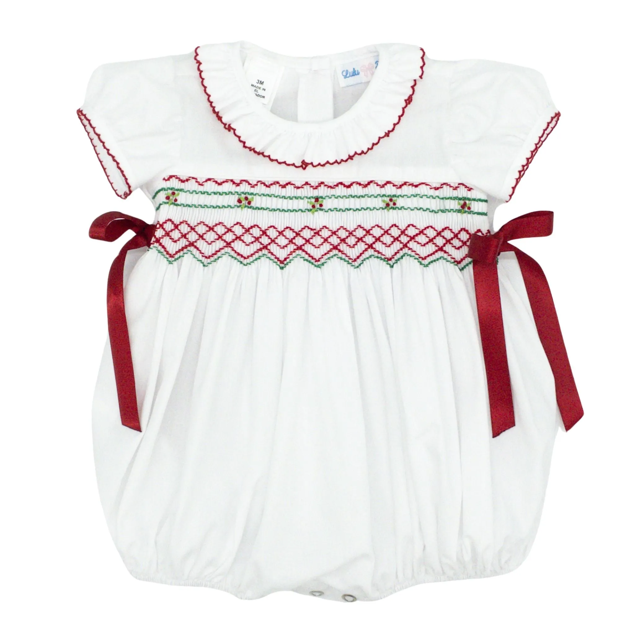 Girls Christmas Geometrics Smocked Bubble - FINAL SALE