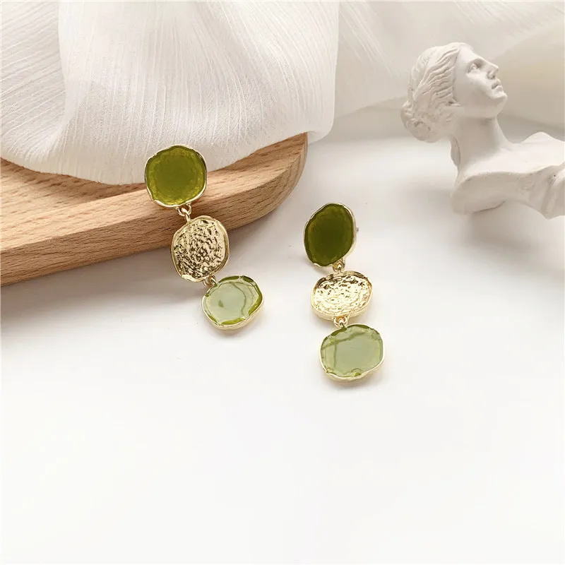 Gold & Olive Green Abstract Drop Earrings jlt11585