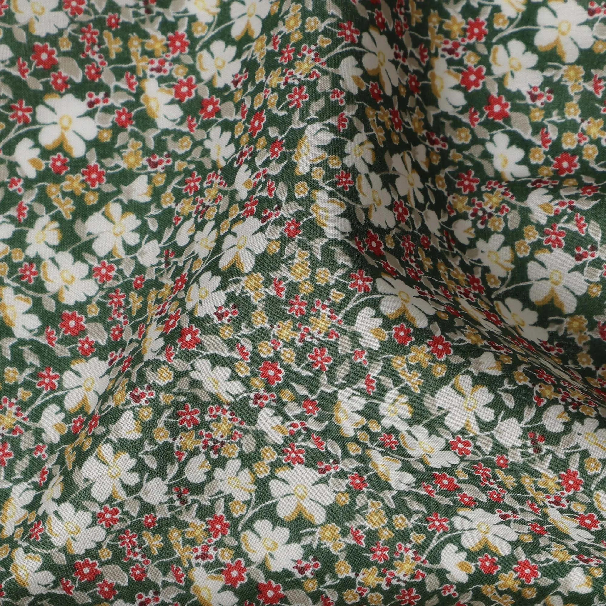 Green and White Floral Cotton Lawn Digital Print Fabric - 110 cm Width-D21240