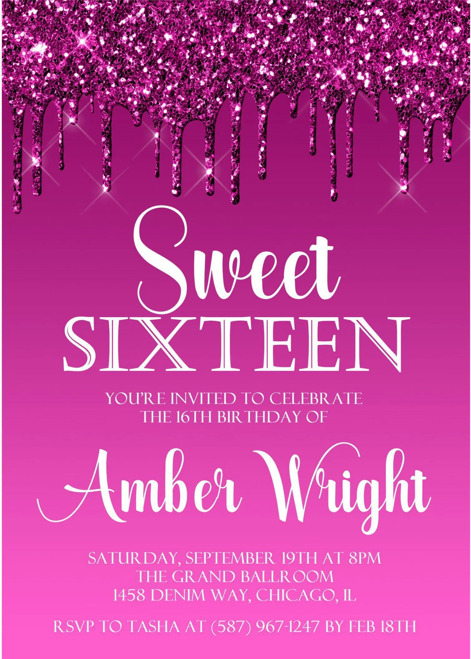 Hot Pink Sweet 16 Party Invitations