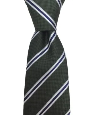 Hunter Green Men's Tie with Navy Blue Stripes