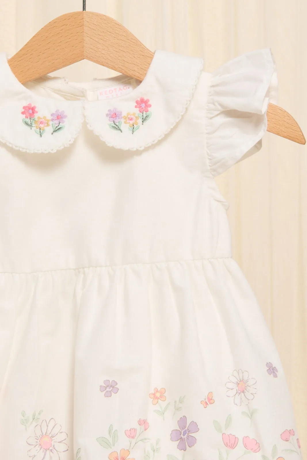 Infant Girls Ivory Floral Print Dress With Headband