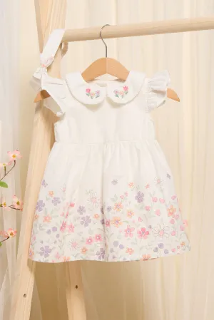 Infant Girls Ivory Floral Print Dress With Headband