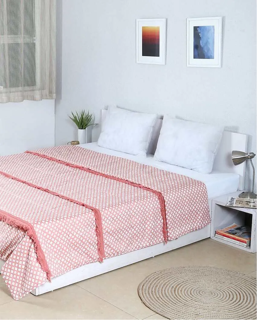 Leheriya Pink Cotton Bedcover | Double Bed | 108 x 100 inches