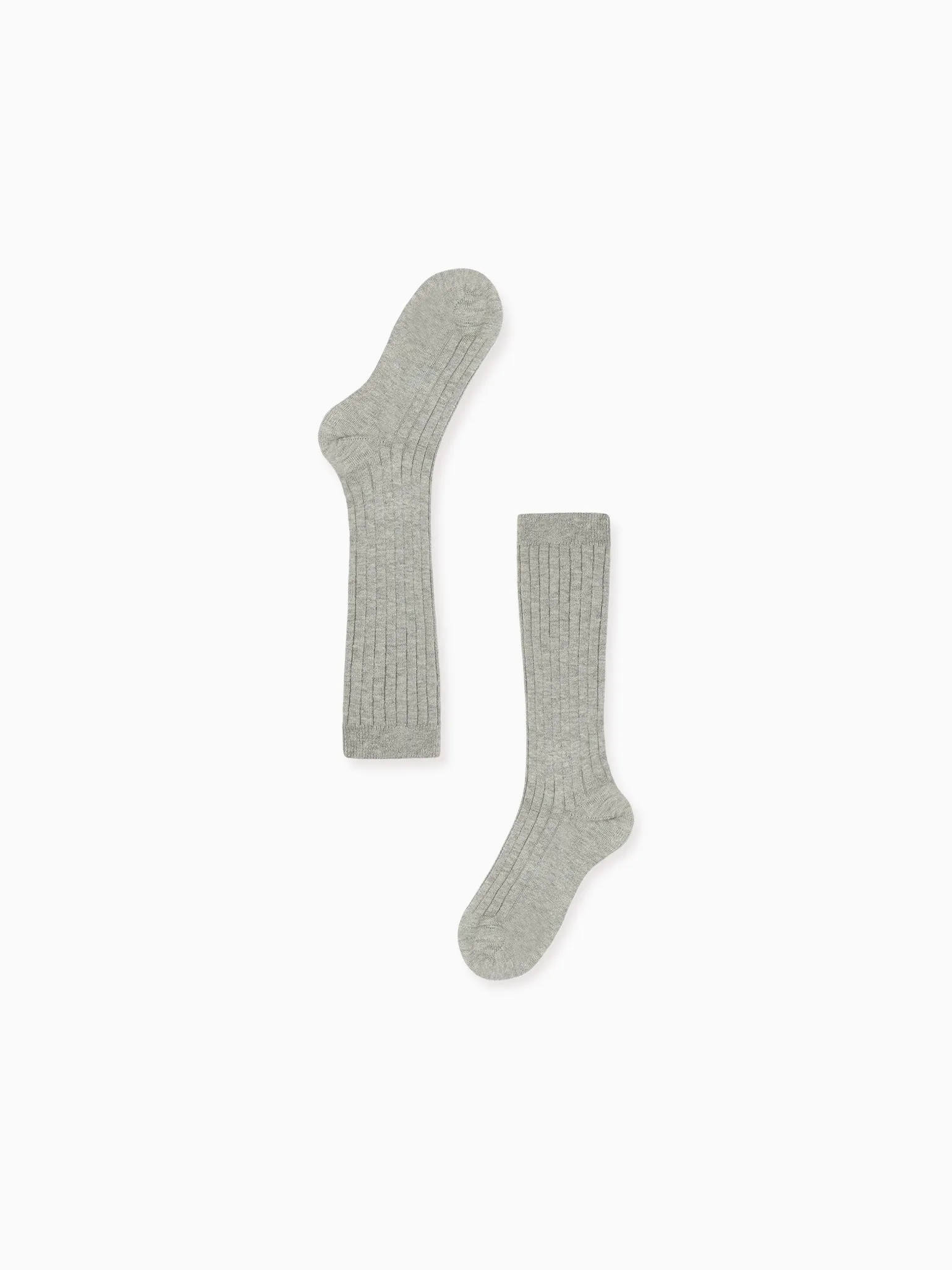 Light Grey Melange Ribbed Knee High Kids Socks