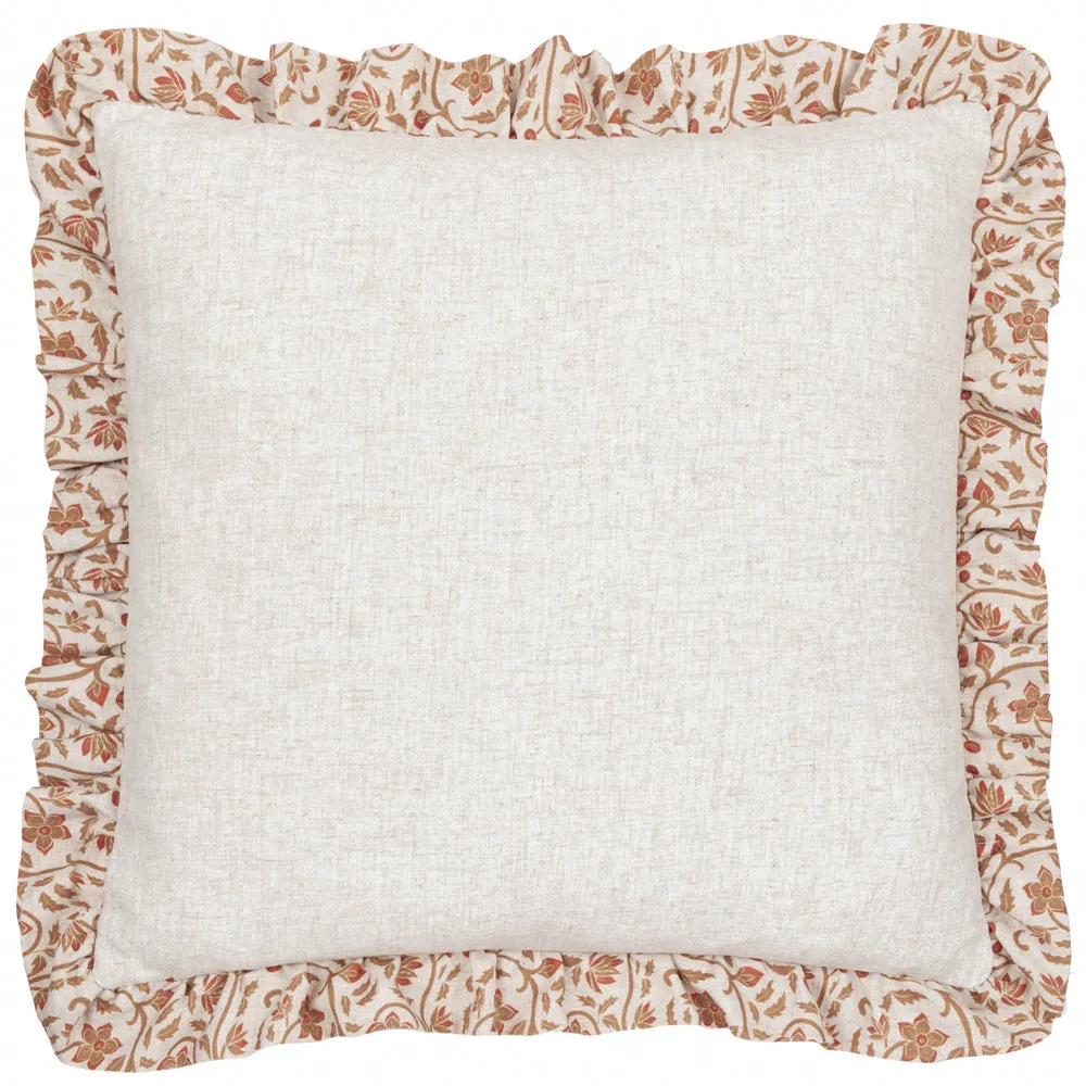 Linen Filigree Printed Ruffle Cushion Linen/Ochre