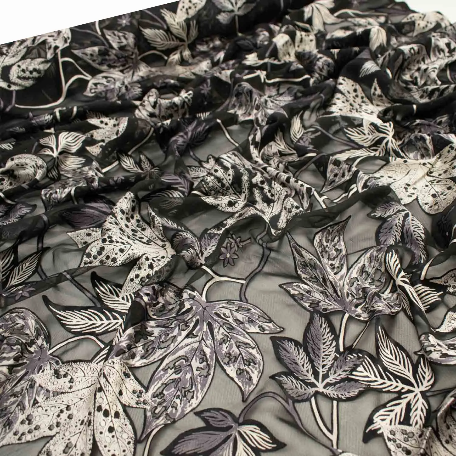 Luxurious Silver & Black Burnout Chiffon