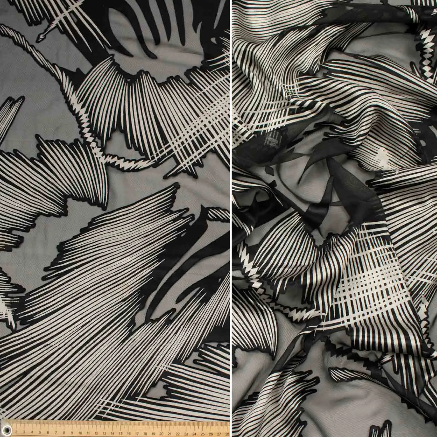 Luxurious Silver & Black Burnout Chiffon