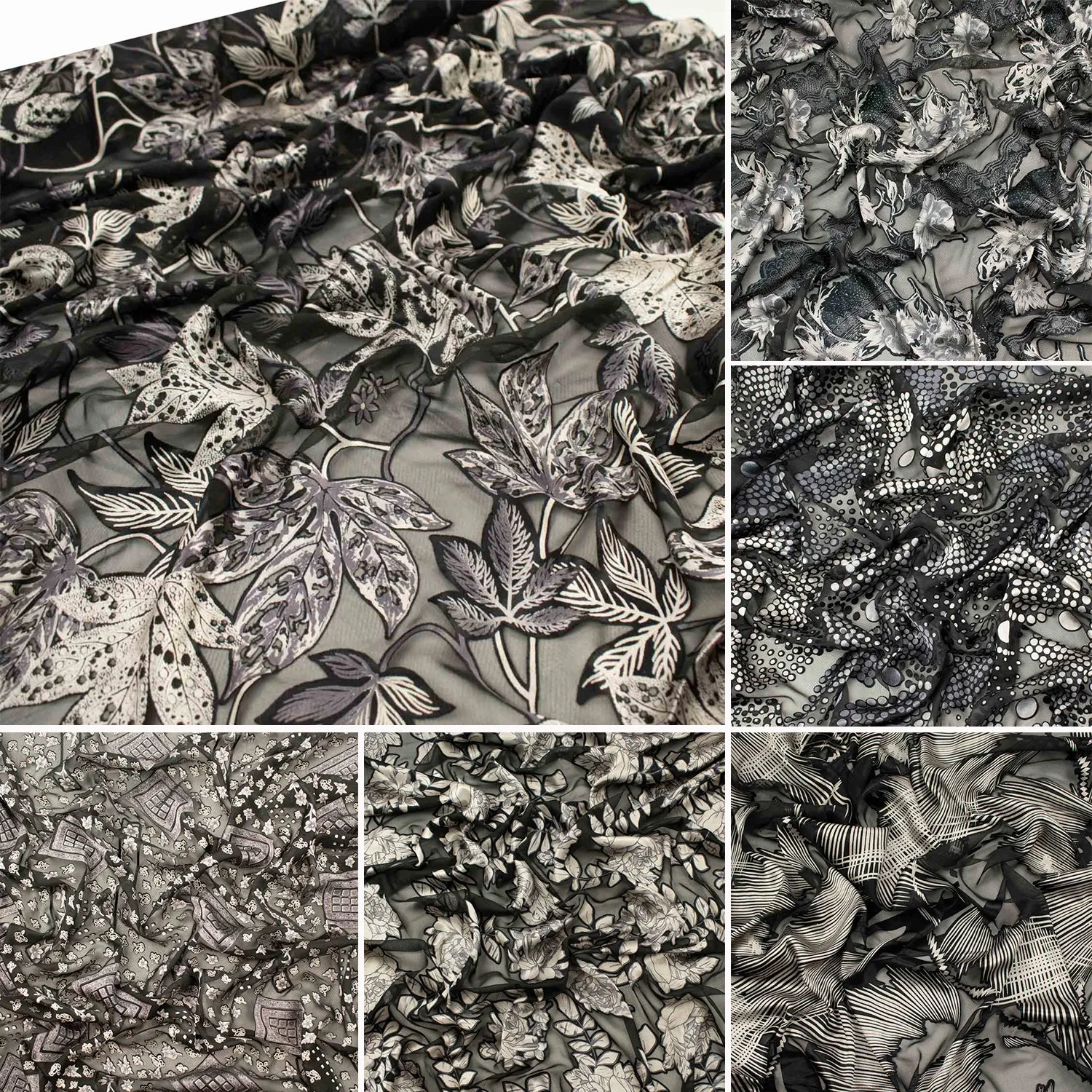 Luxurious Silver & Black Burnout Chiffon