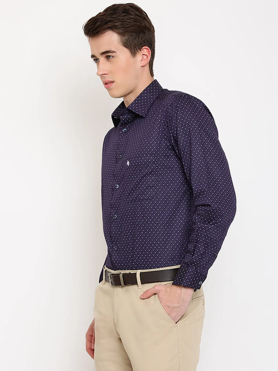 Men's Dark Purple Party Geometric Ditsy Print Full Sleeve Shirt