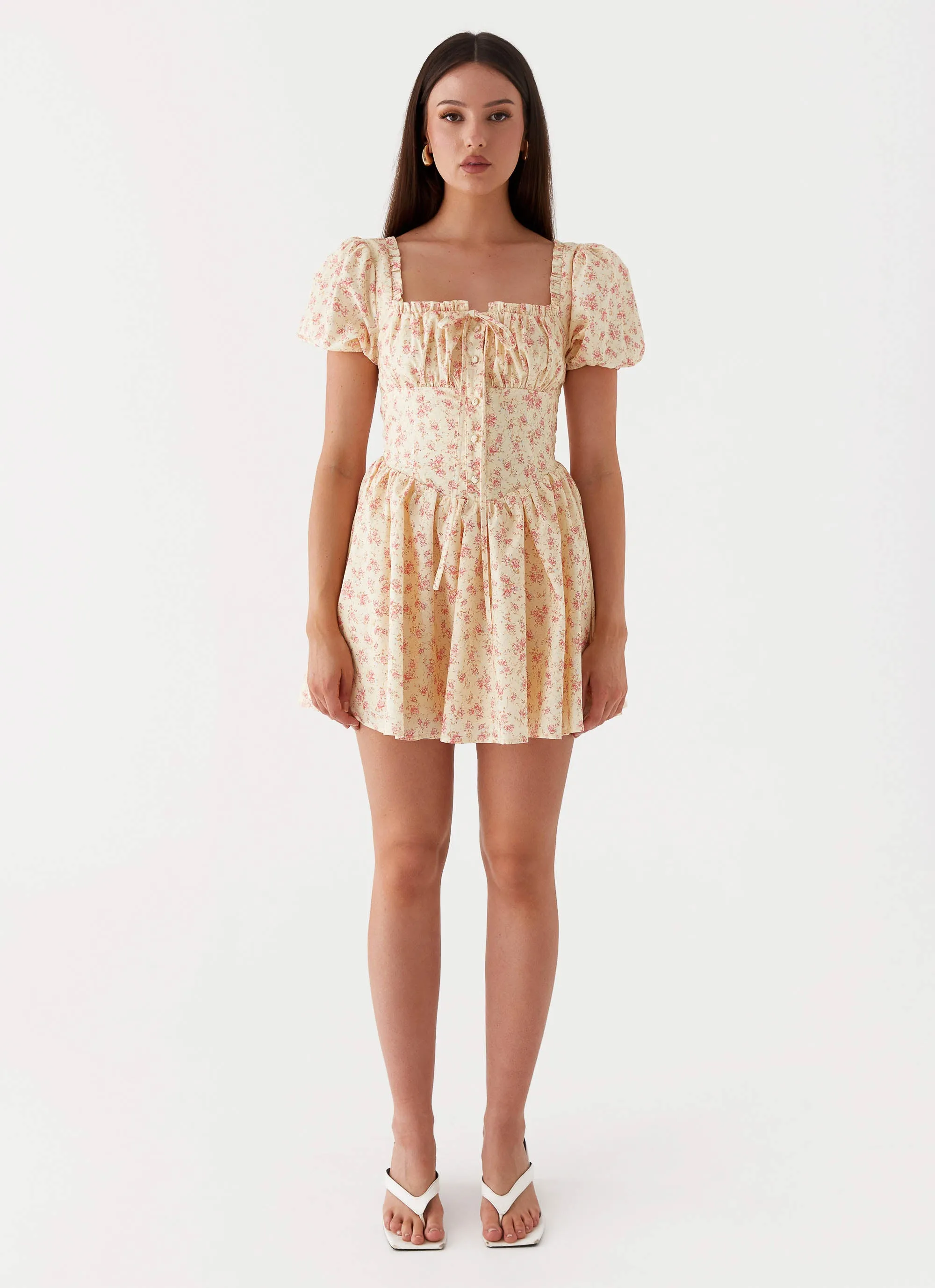 Mila Mini Dress - Yellow Ditsy Floral