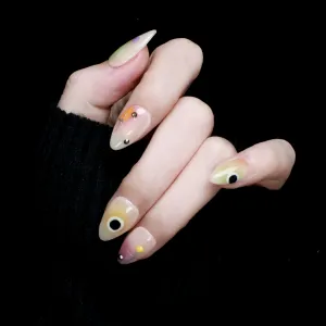 Minimalist Abstract Gradient Press-On Nails with Gem Accents,  Extra Short Almond Fake Nails, 3D Handmade Gel Nails,  Perfect for Everyday