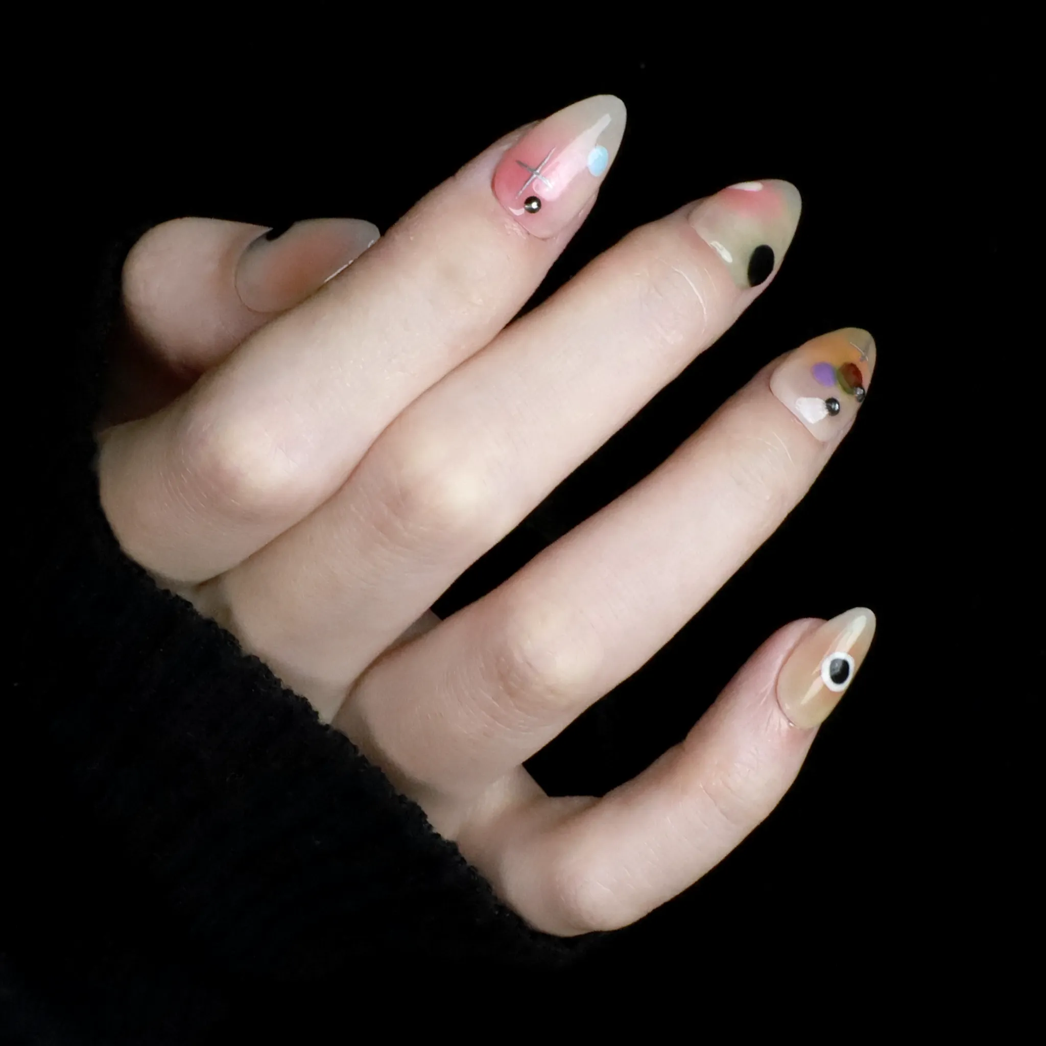 Minimalist Abstract Gradient Press-On Nails with Gem Accents,  Extra Short Almond Fake Nails, 3D Handmade Gel Nails,  Perfect for Everyday