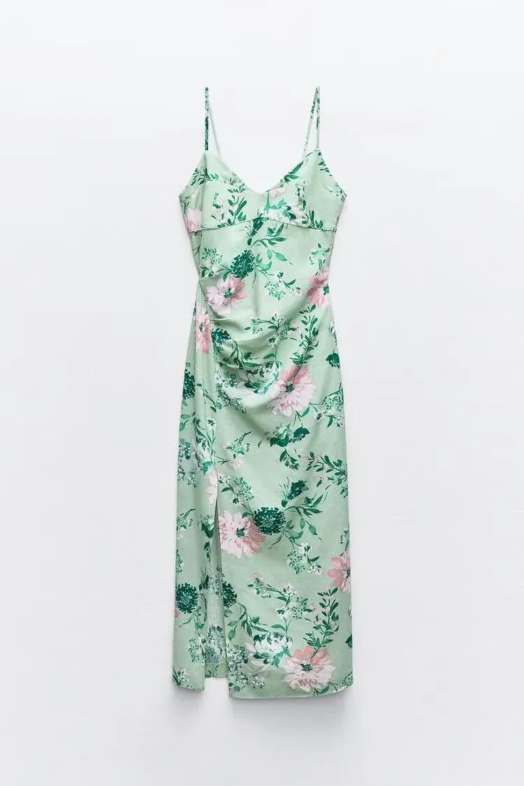 Mint Blossom Floral Slip Midi Dress