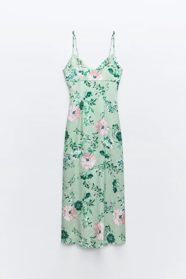 Mint Blossom Floral Slip Midi Dress