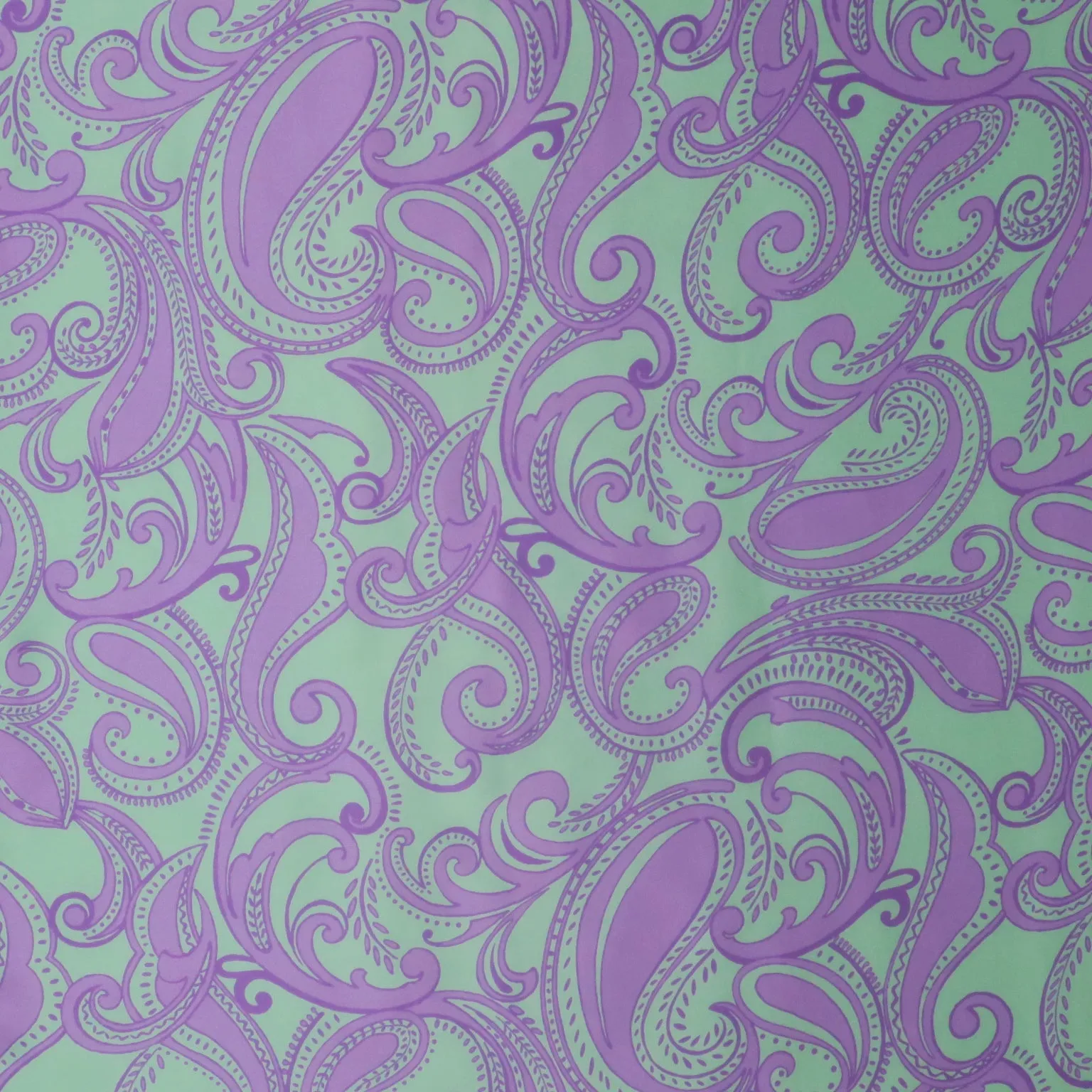 Mint Green Background with Lavender Paisleys Print Silk Charmeuse Fabric