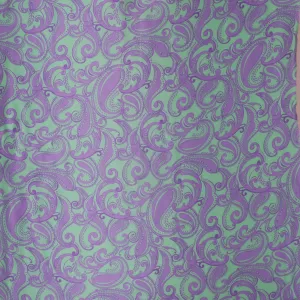 Mint Green Background with Lavender Paisleys Print Silk Charmeuse Fabric