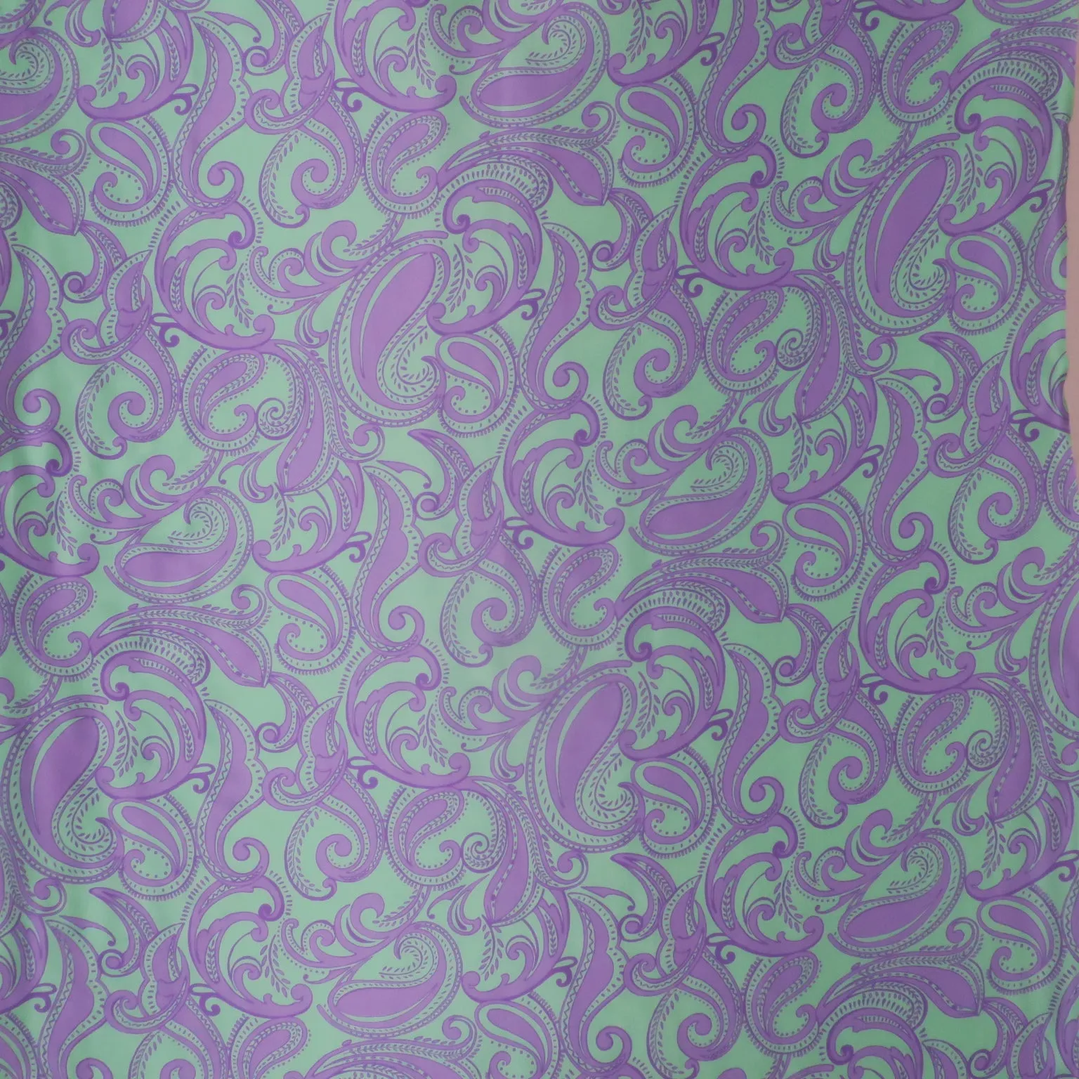 Mint Green Background with Lavender Paisleys Print Silk Charmeuse Fabric