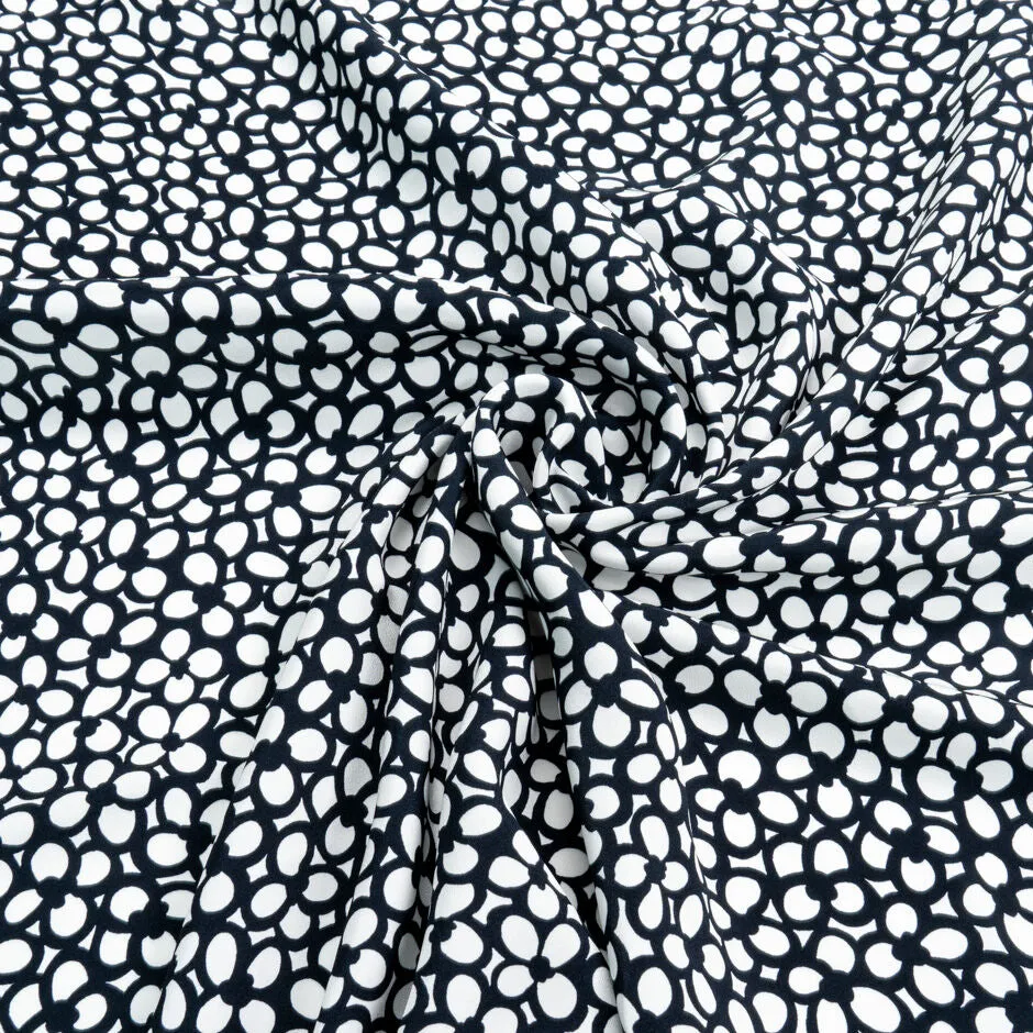 Monochrome Flower Printed Silk Marocain Crêpe