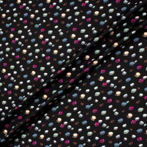 Multi-Coloured Macaron Printed Black Stretch Silk Satin