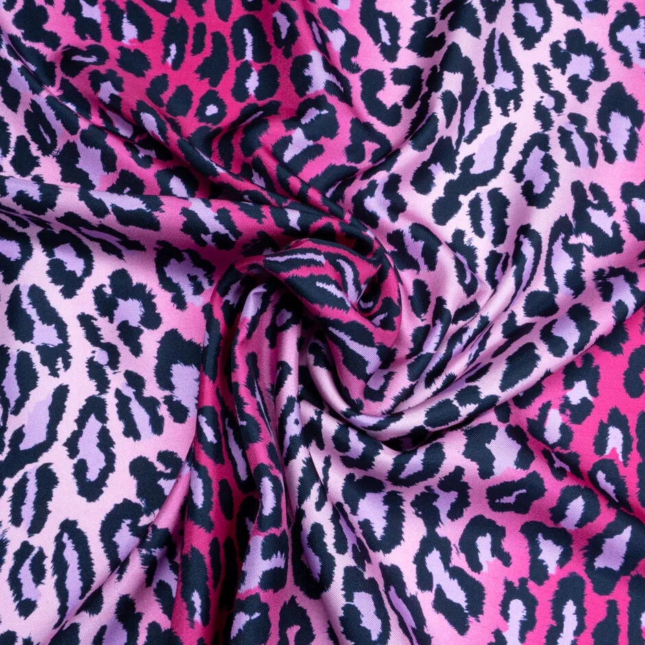 Multi Pink & Black Animal Printed Silk Twill