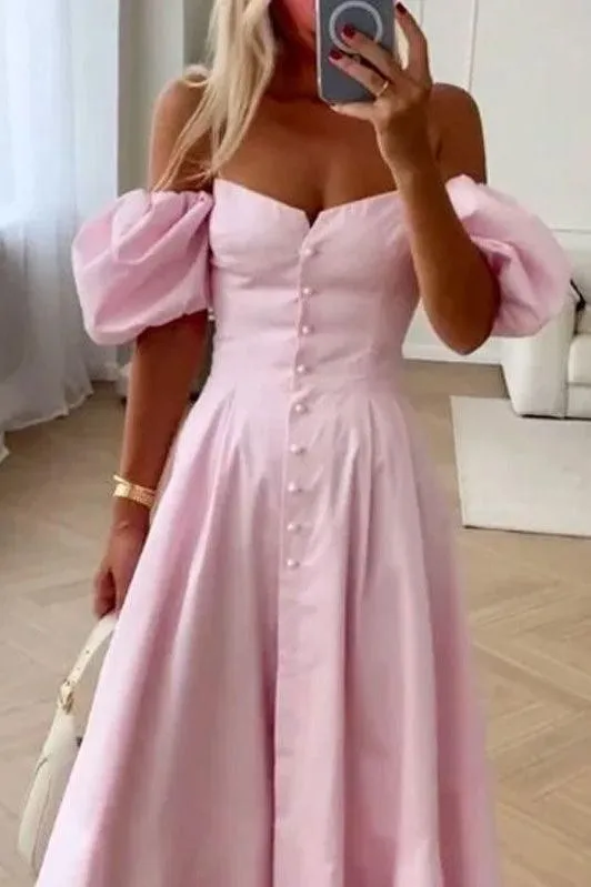 Off-shoulder short-sleeved long sweet waist dress