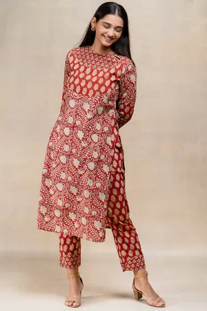 Okhai "Jamboree" Beadwork Handblock Printed Pure Cotton Kurta Pant Set