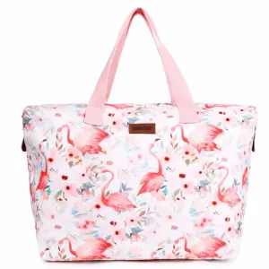 Oversize Tote Bag Natural Color Floral Print On Polyester Fabric