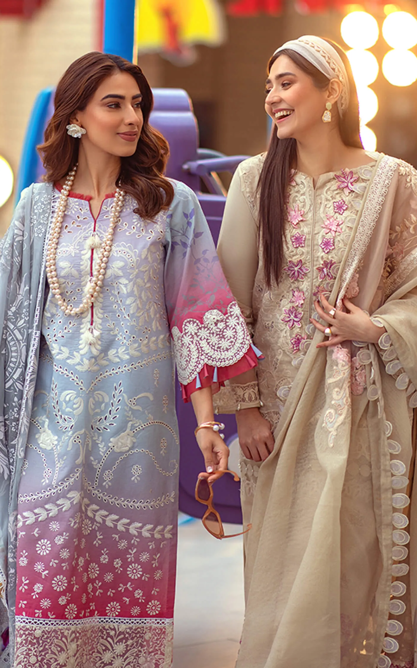 Pakistani Eid Dresses in Sky Blue Color Salwar Kameez