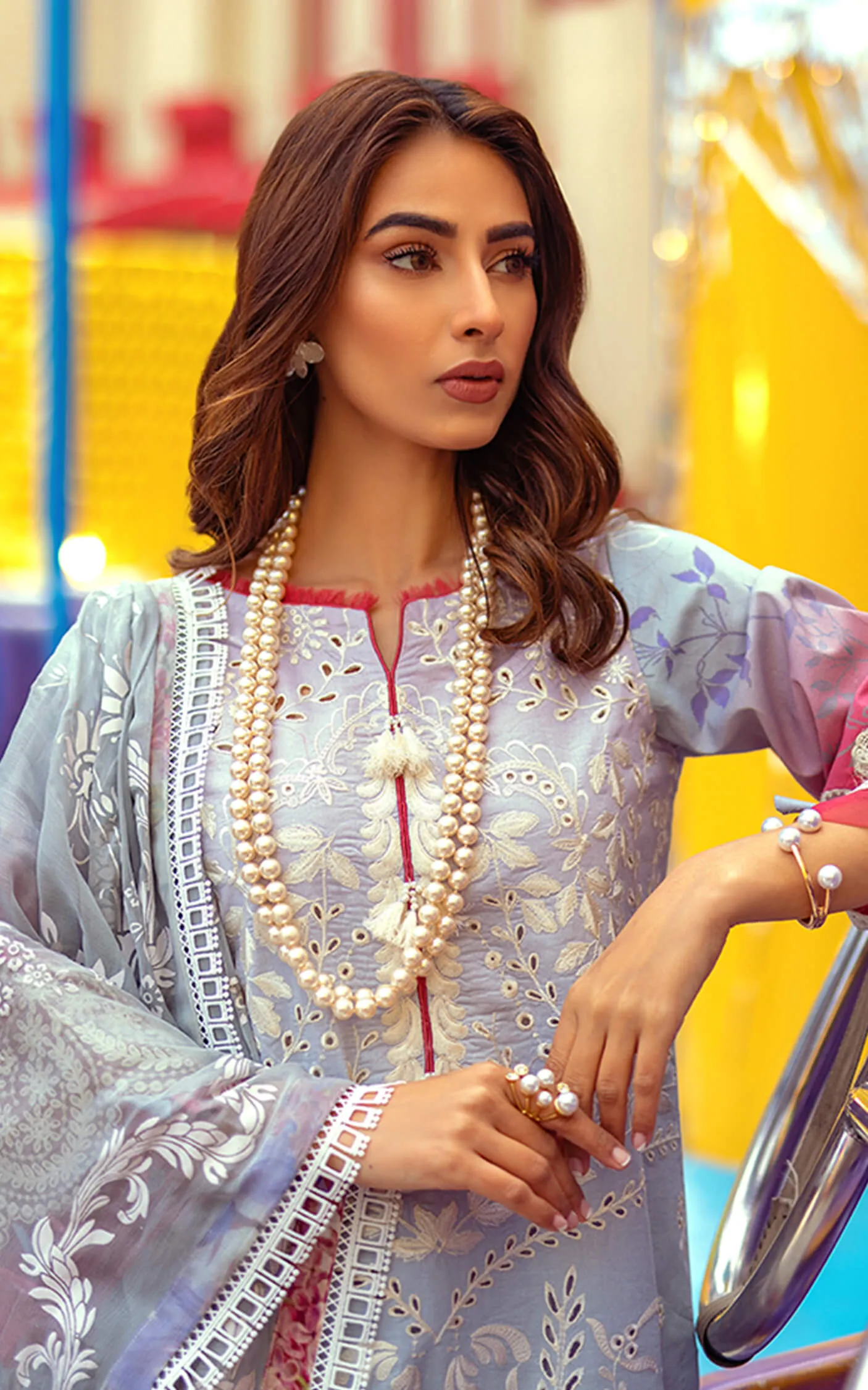 Pakistani Eid Dresses in Sky Blue Color Salwar Kameez