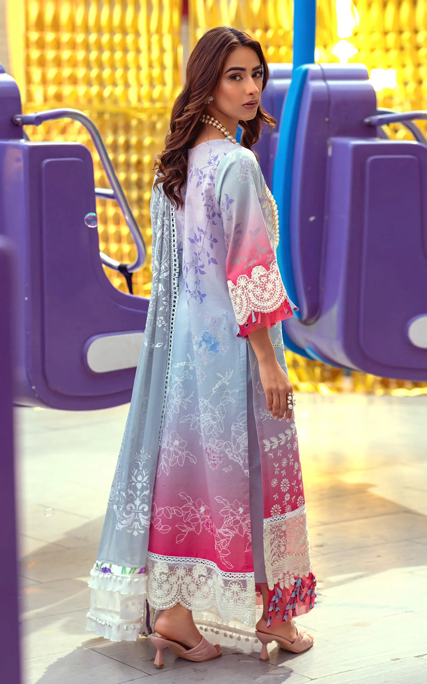 Pakistani Eid Dresses in Sky Blue Color Salwar Kameez