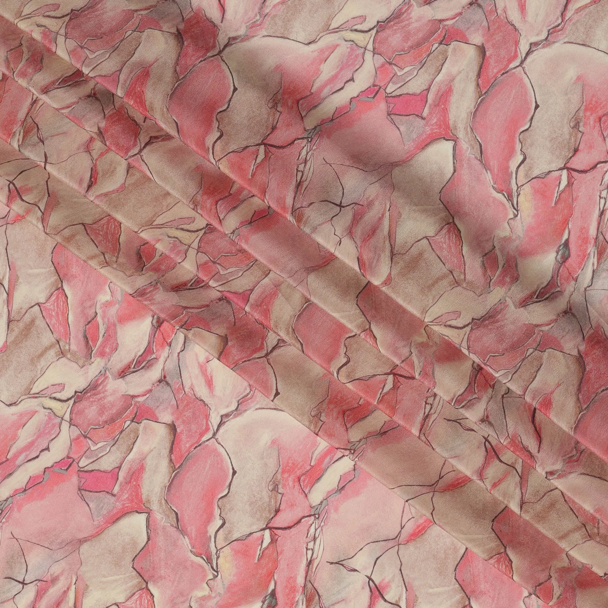 Peach Pink Viscose Digital Printed Fabric with Abstract Floral Design, 110 cm Width-D21298