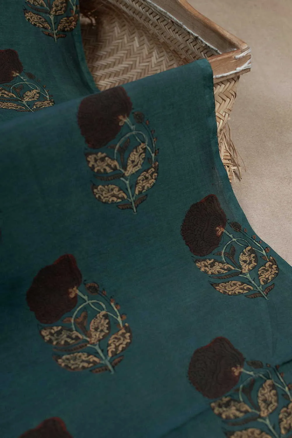 Pine Green Chanderi Silk Cotton Fabric