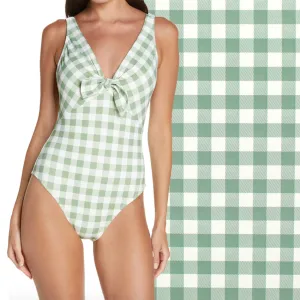 Premium Digital Printed Swimwear Lycra Design-17 Mint Checks