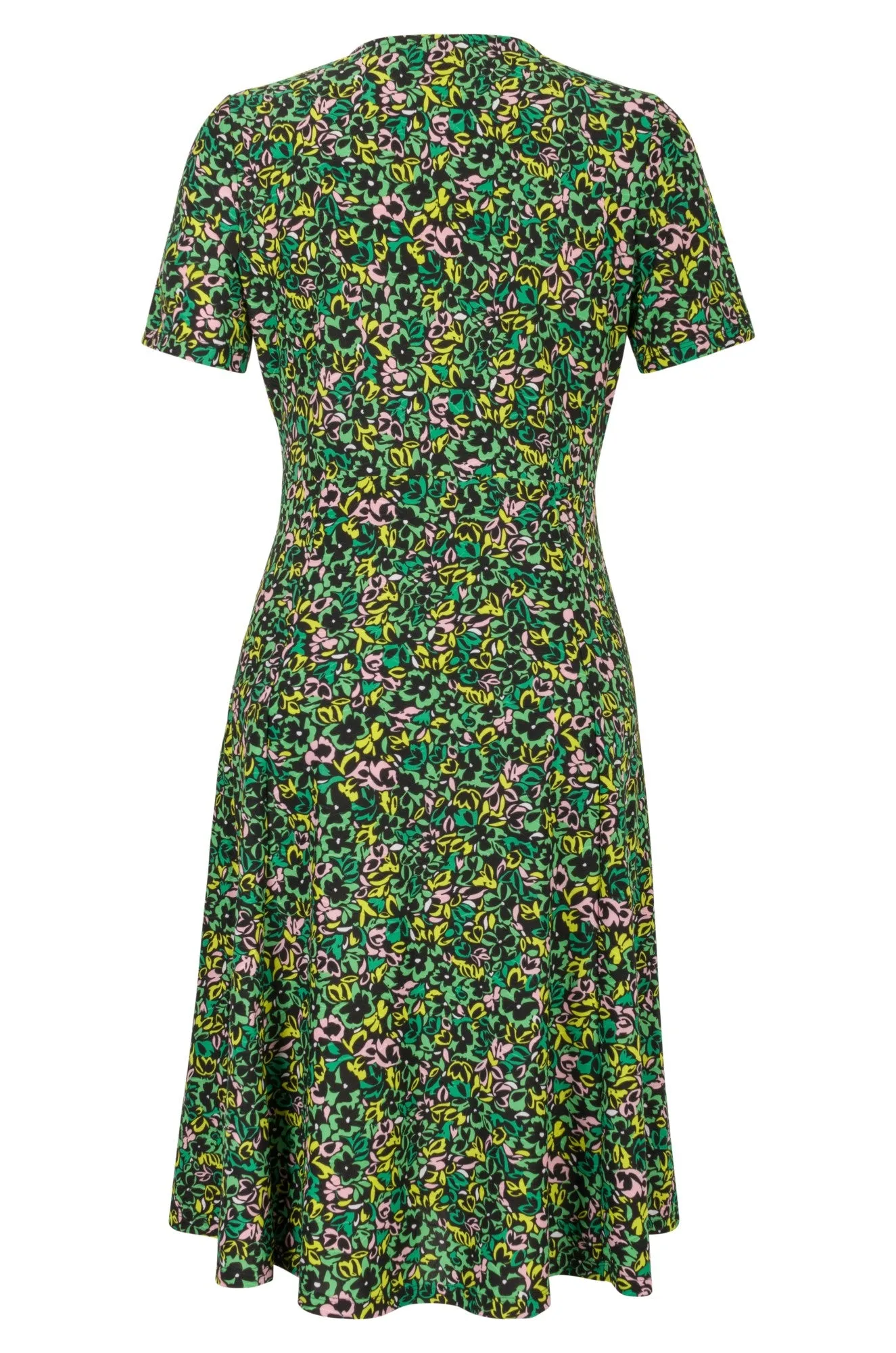 Printed Slinky Dress | Green Pink Flower | 7421A1