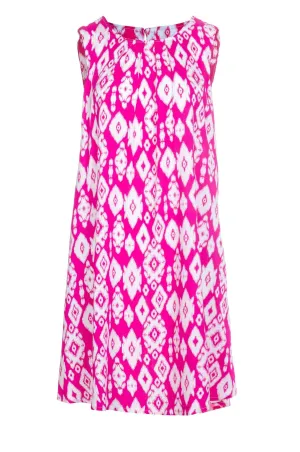 Printed Viscose A-line Dress | Cerise White Aztec | 3340A1