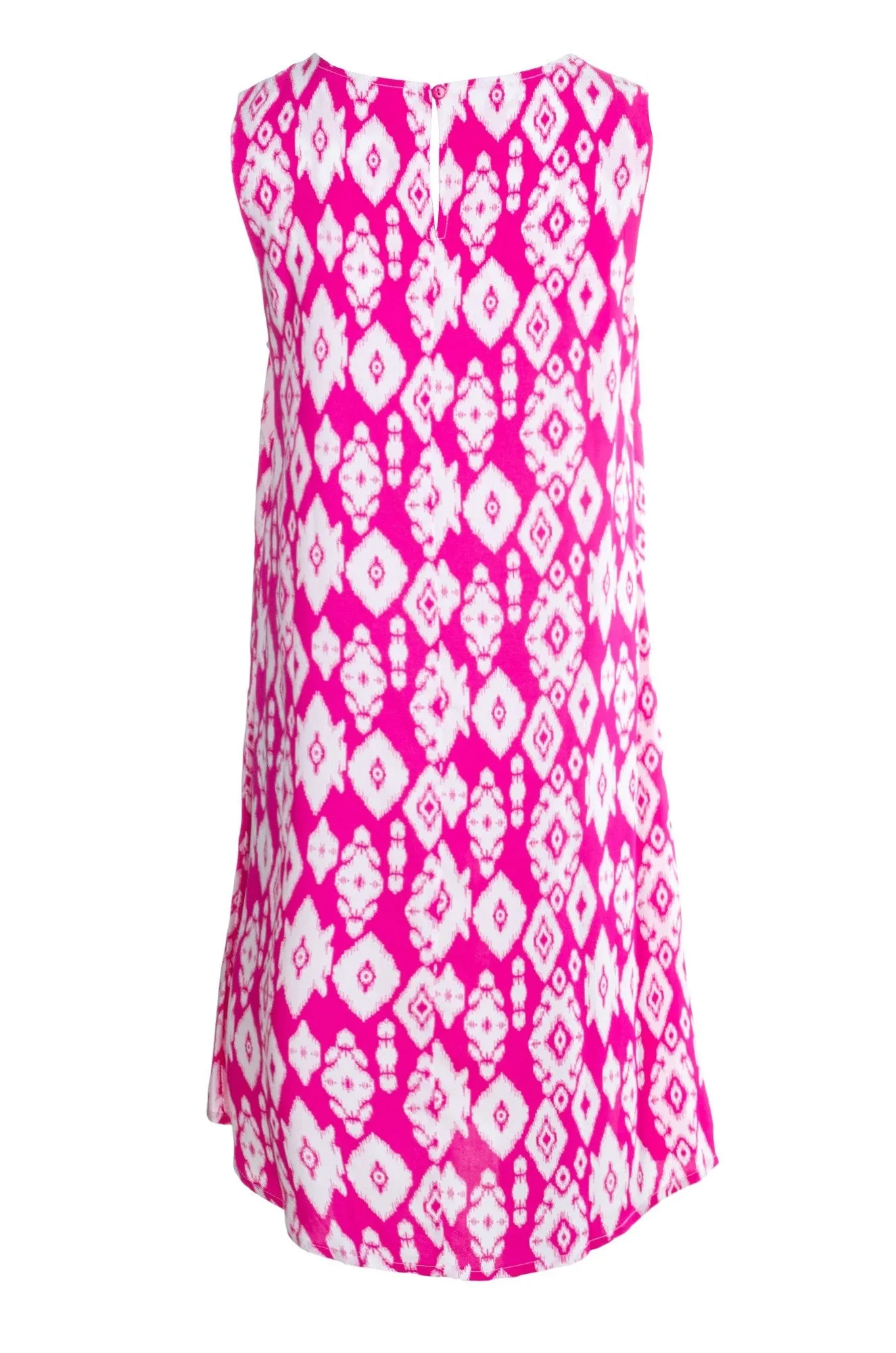 Printed Viscose A-line Dress | Cerise White Aztec | 3340A1