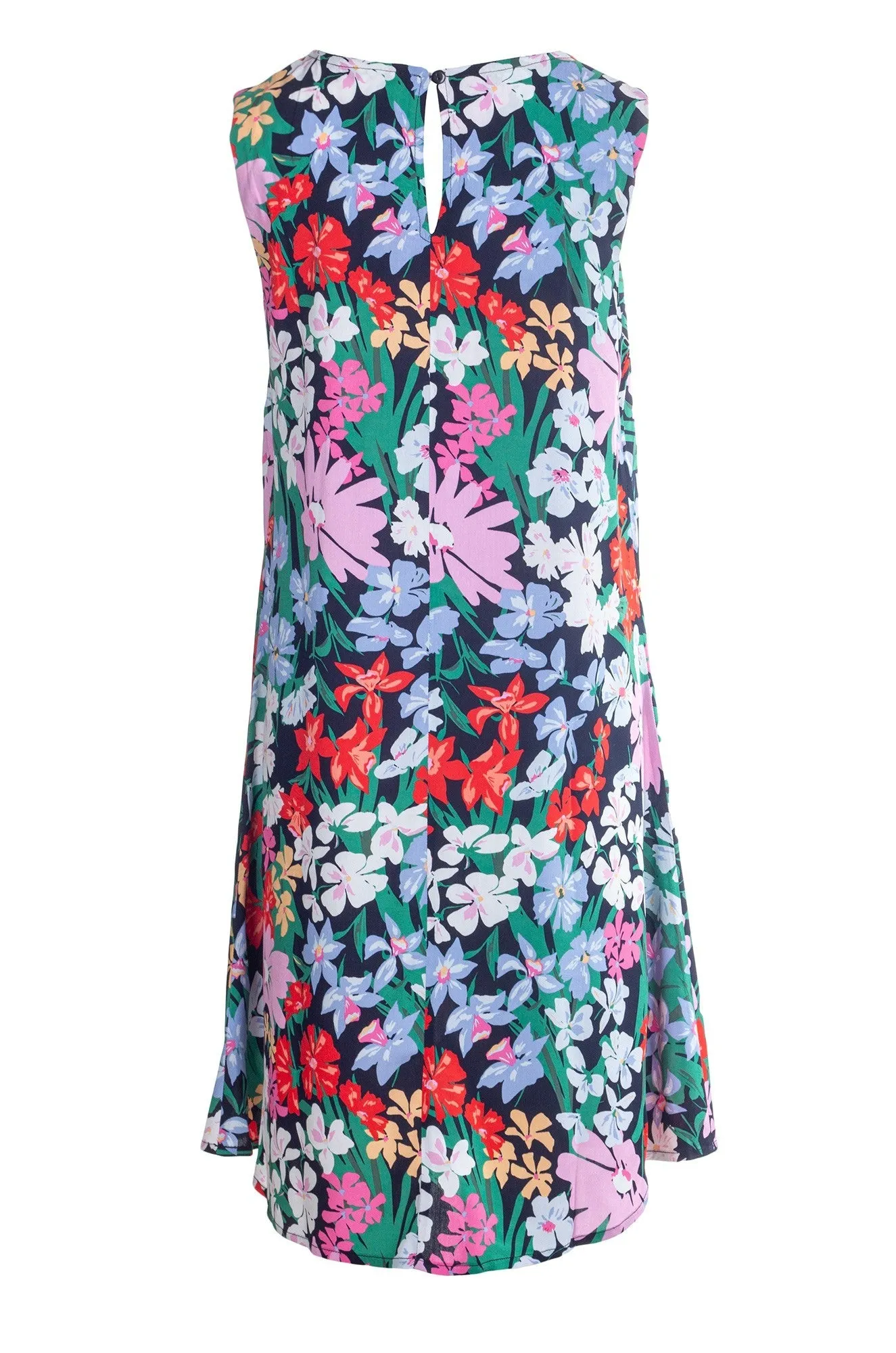 Printed Viscose A-line Dress | Multi Navy Flower | 3340A1