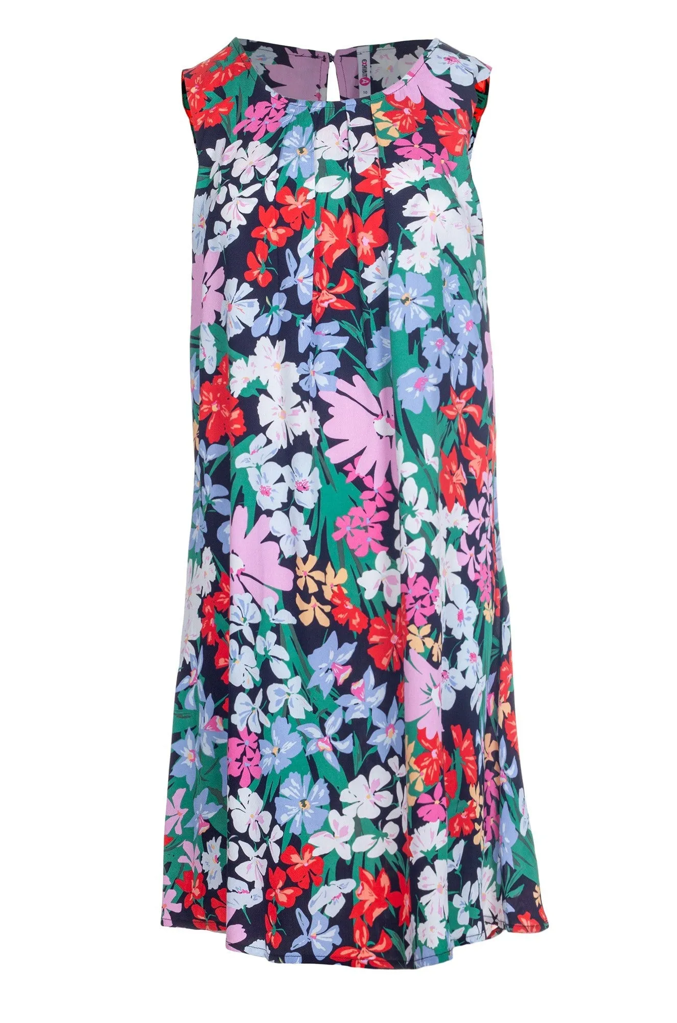 Printed Viscose A-line Dress | Multi Navy Flower | 3340A1