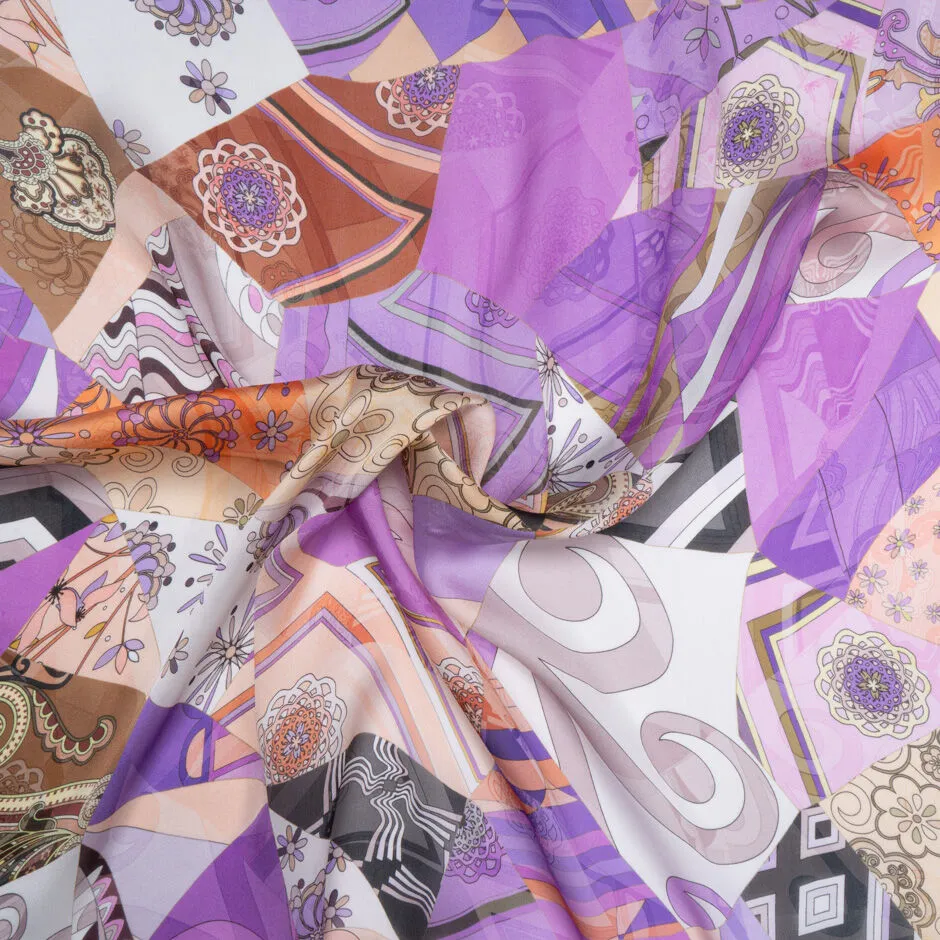 Purple, Orange, Brown Patchwork Printed Silk Georgette