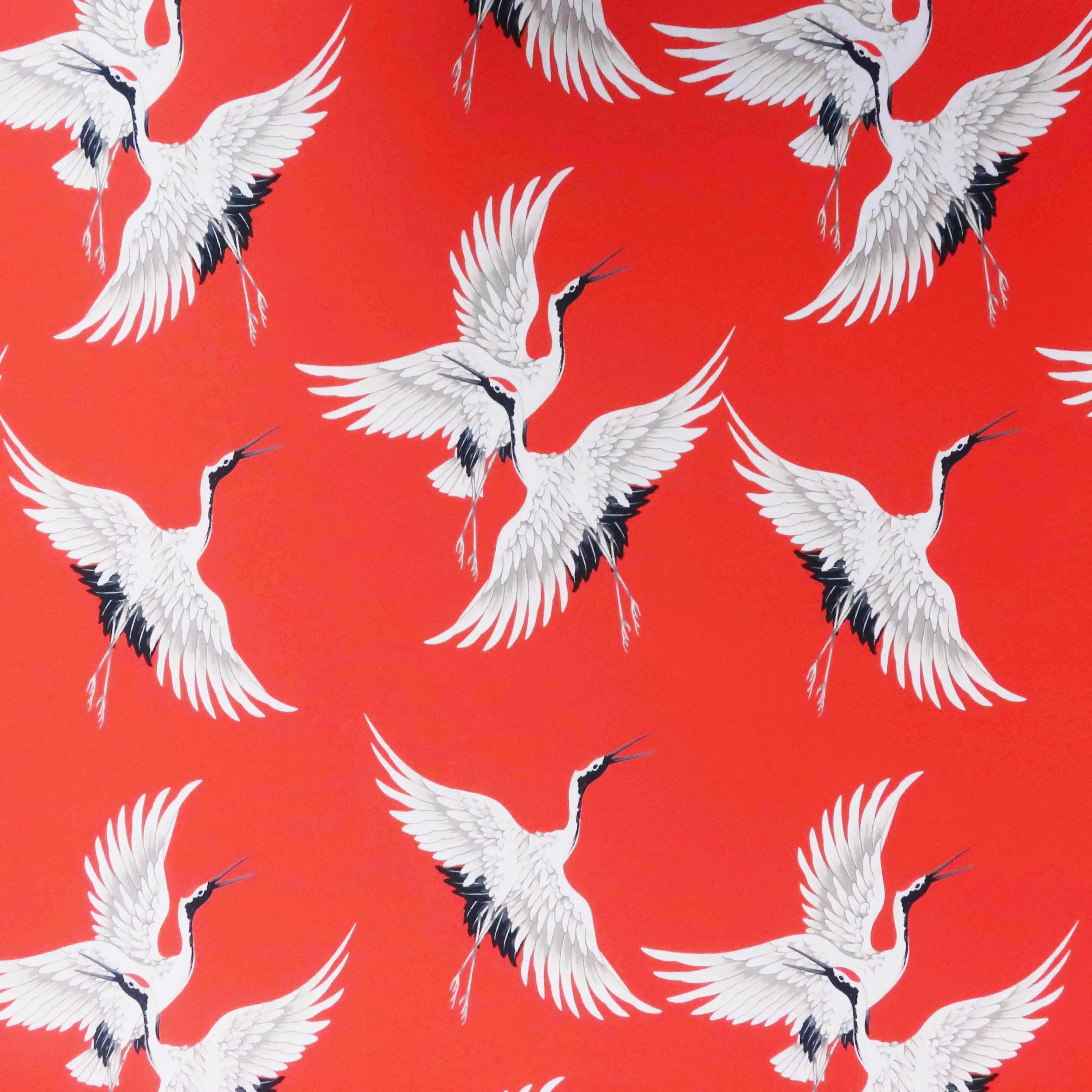 Red and White Birds Crepe Printed Polyester