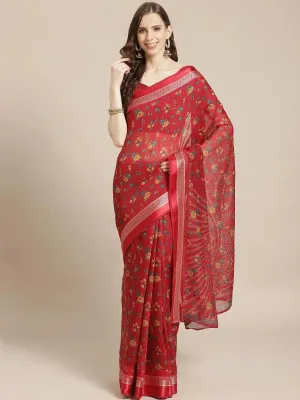 Red Printed Cotton Saree