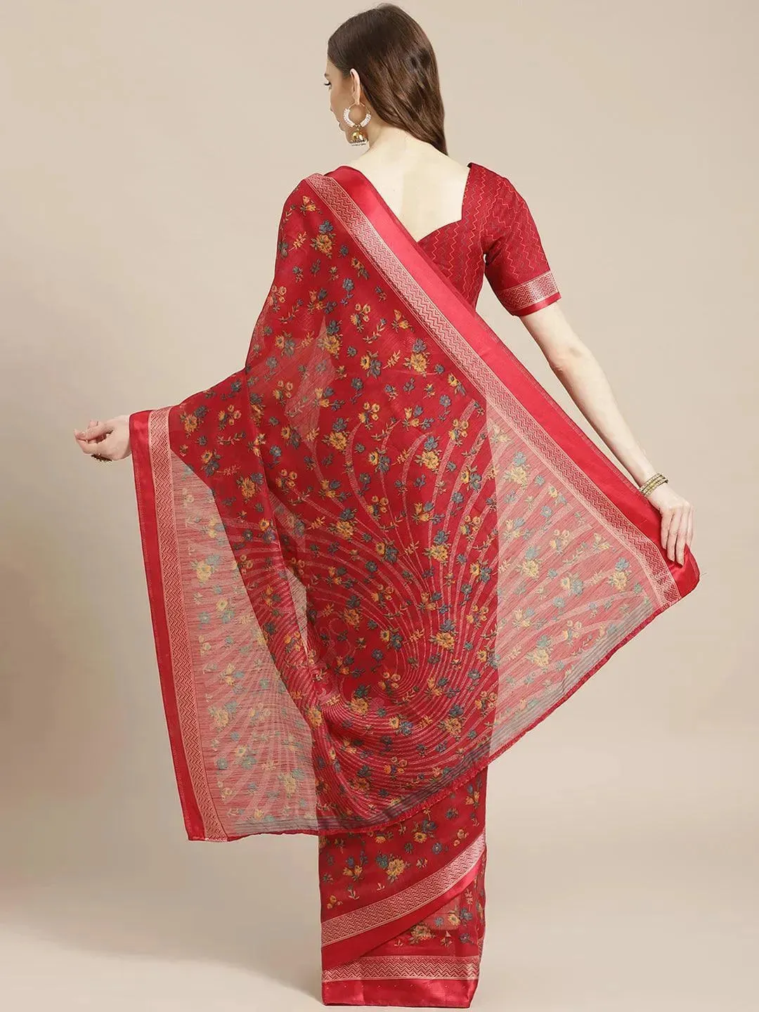 Red Printed Cotton Saree