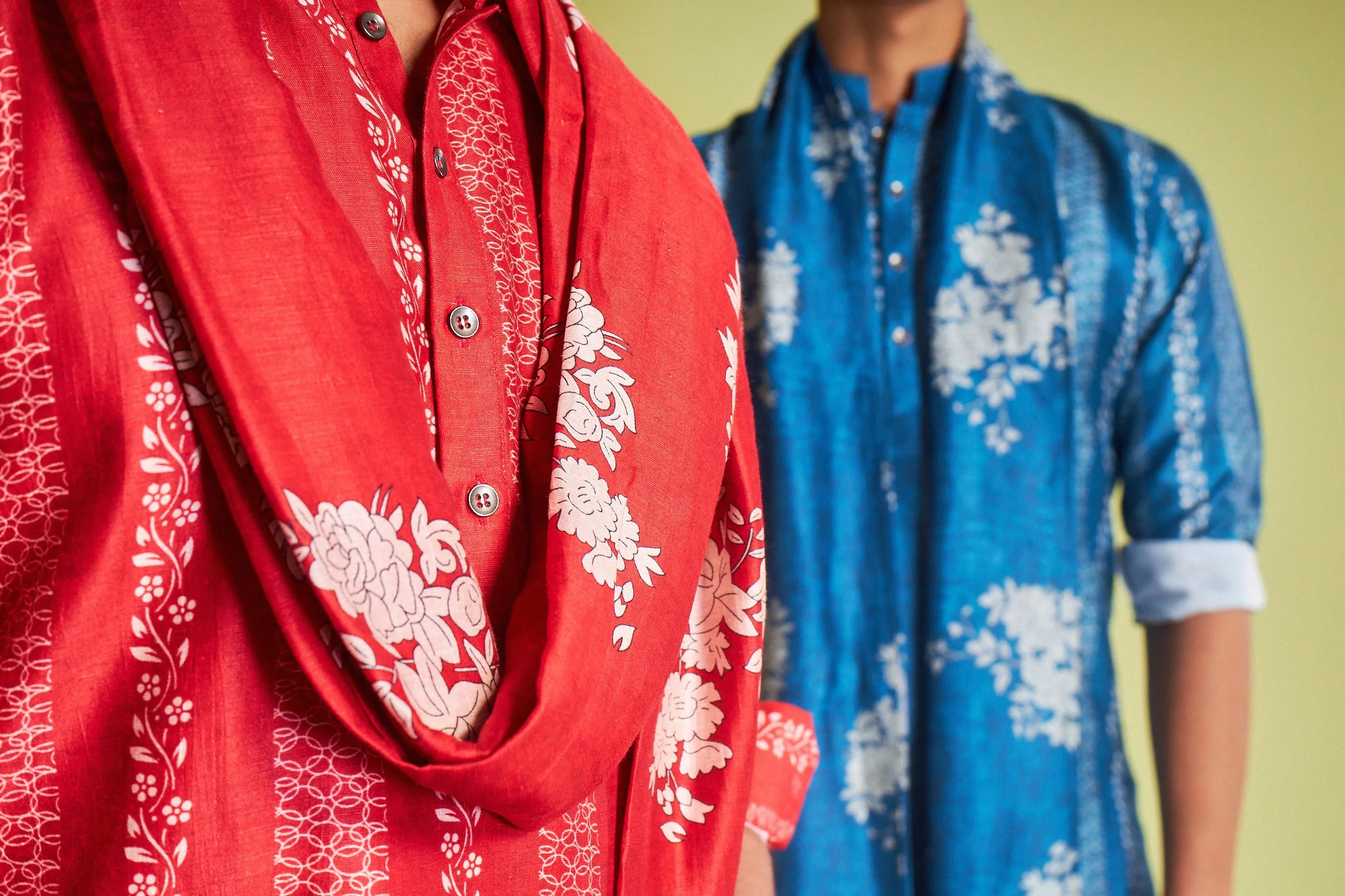 Red Silk Kurta With Geometric & Floral Print