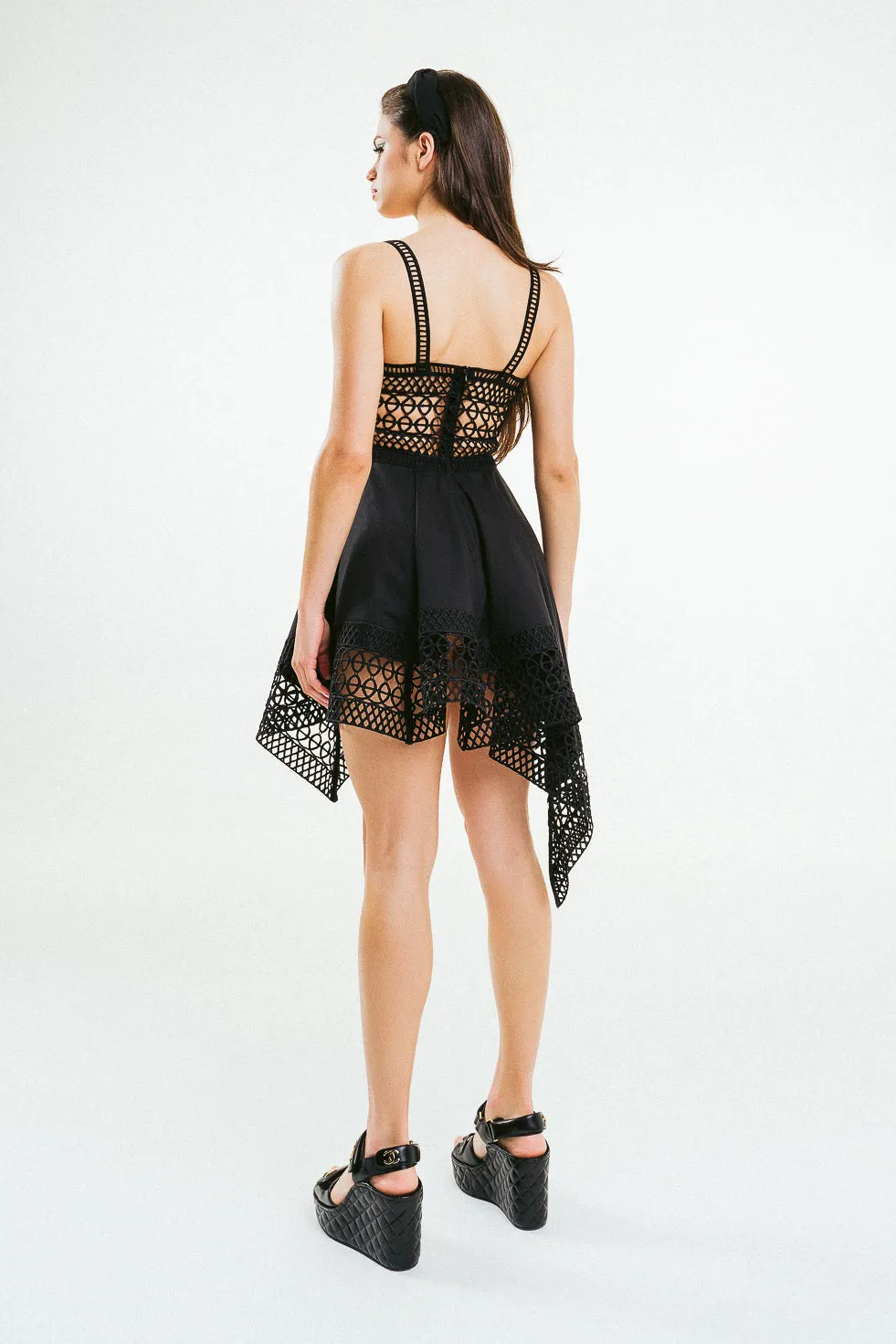 'RYLEE' Lace-Trimmed Poplin Mini Dress